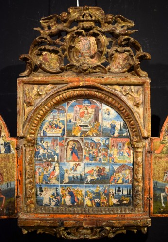Extraordinaire Triptyque Grec de la fin du XVe - début du XVIe siècle - Art sacré, objets religieux Style 